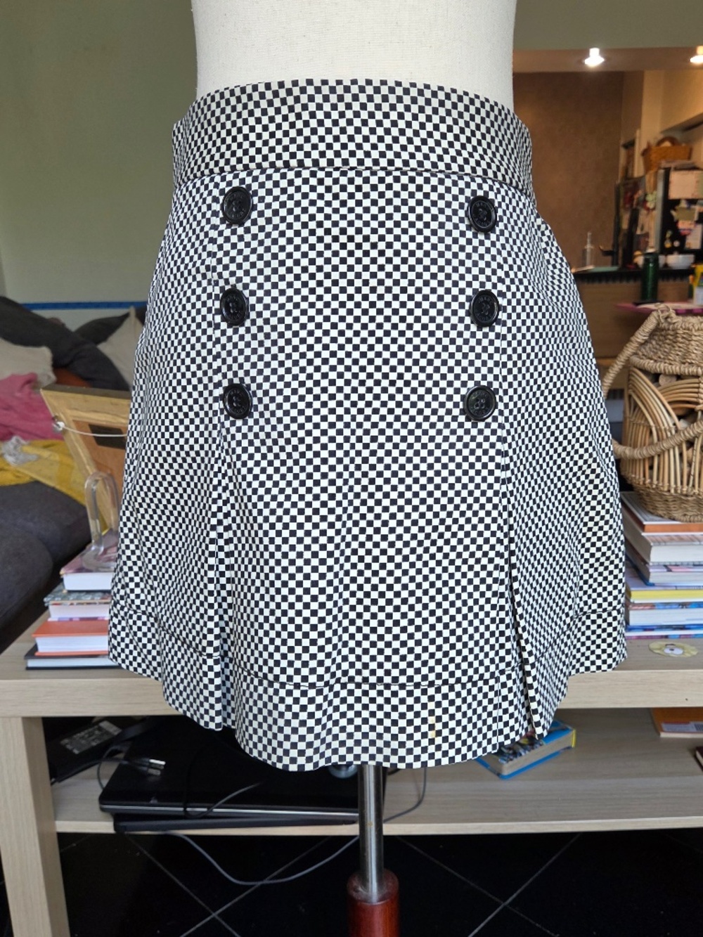 Marc Jacobs Checkered Pleated Mini Skirt with Button Details RARE